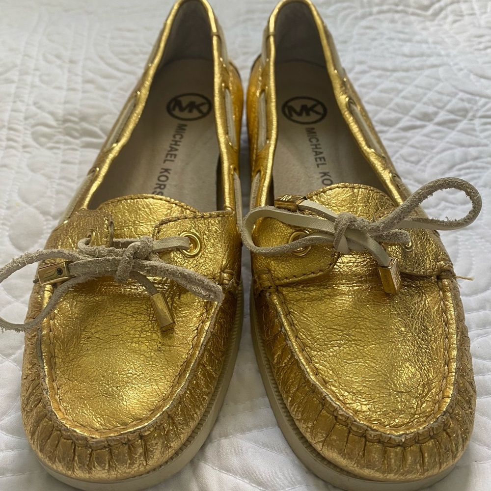 Michael Kors Gold Leather Boat Shoes Flats 7
